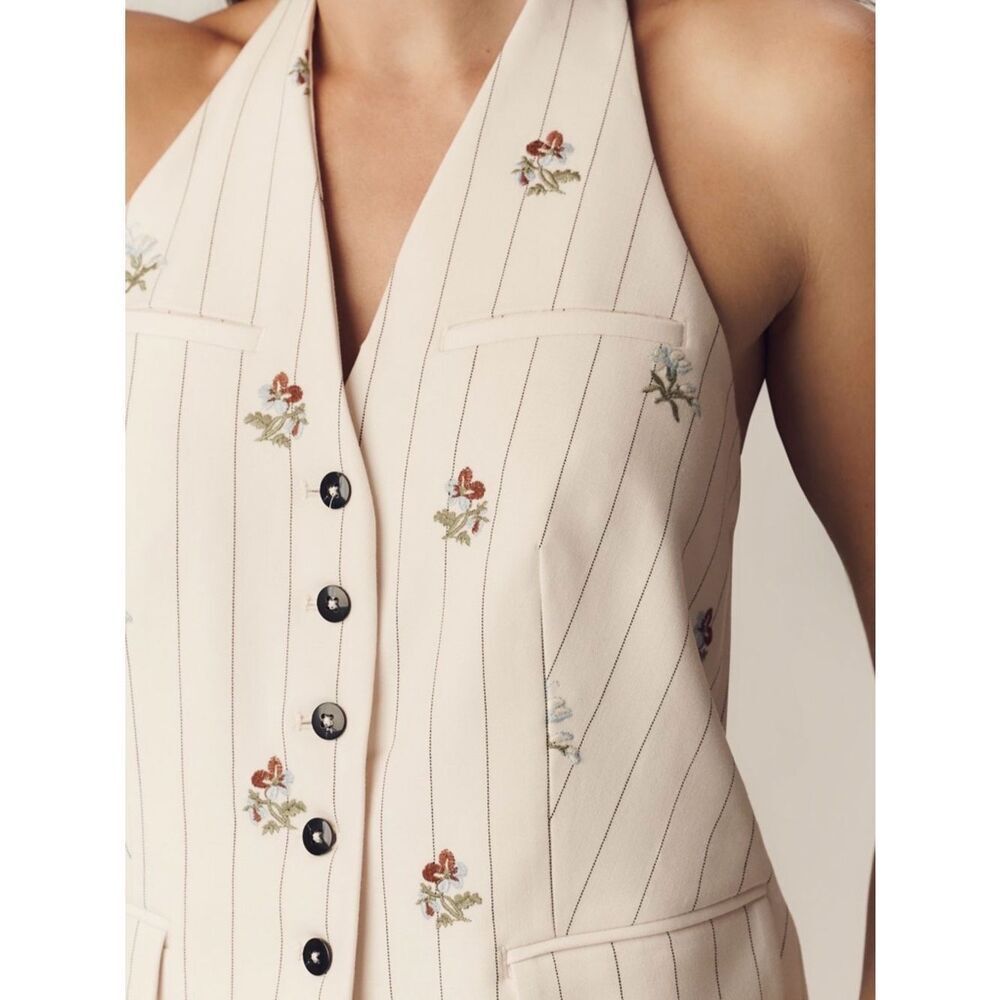 NWT Anthropologie Maeve Longline Halter Vest Top Cream Pinstripe Size Medium